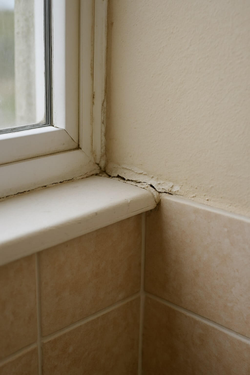 Detailed view of a construction worker applying caulking with precision.
